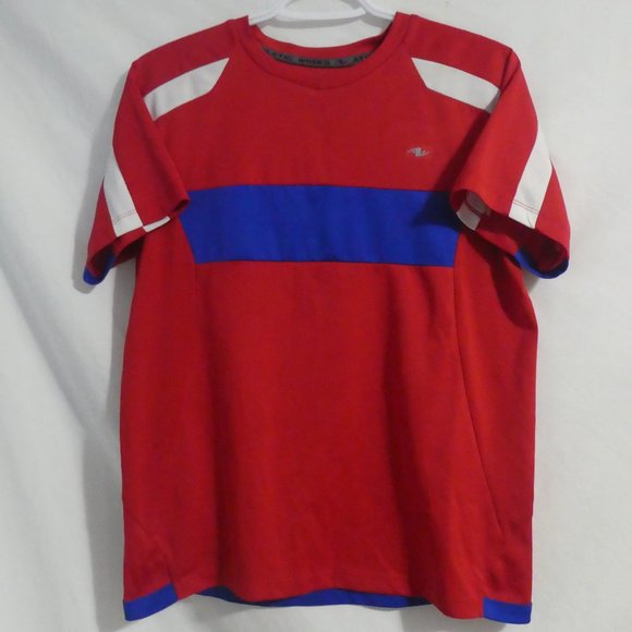 ATHLETIC WORKS | large, 14 | Red Exercise T-Shirt | Mesh Sides | White Stripes - Picture 1 of 13